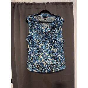 Nue Options Blue‎ Yellow Polka Dot Cowl Neck Blouse, Women's XL Sleeveless Top
